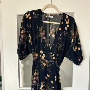 Reformation Winslow Dress Mademoiselle Navy Blue Floral Print L petite
